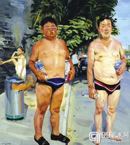 刘小东 胖爷俩  1998  布面油画  152×137cm