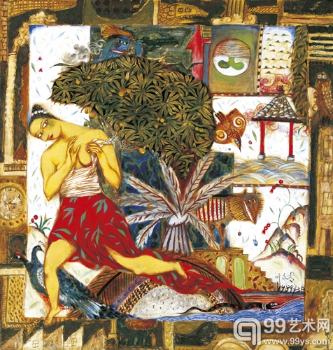 叶永青《逃逸的困惑》1989  综合材料  133×126cm