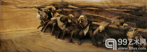 尚扬《黄河船夫》1981  布面油画  140×381cm