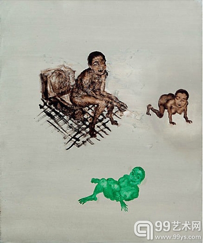 #2011秋拍# 香港佳士得“亚洲当代艺术”日场 lot 1450 周春芽，1998年作，《三个裸女是一个人》，64.5x72cm，油彩画布，估价80-120万HKD。