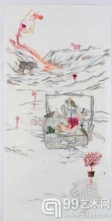 密苏-森《途中IV（In Transit IV）》，综合媒材和水彩，2011 