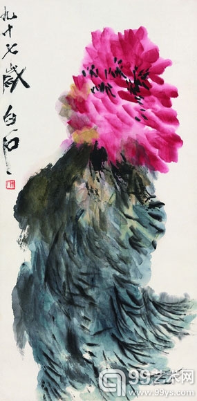 齐白石《牡丹》纸本水墨设色68cm×33