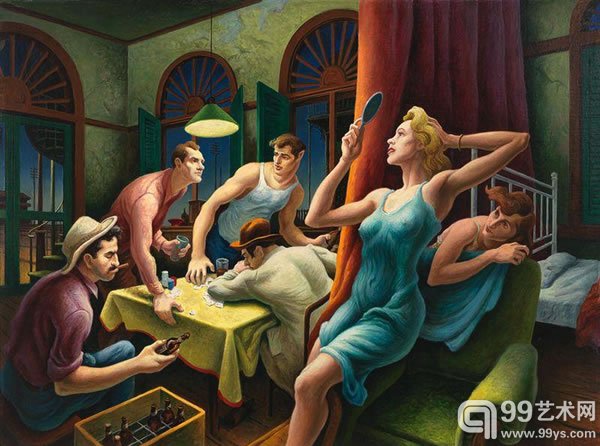 托马斯·哈特·本顿（Thomas Hart Benton）作品《Poker Night》（1948）