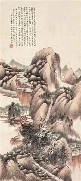 吴大澄(1835-1902) 山川隐居图 纸本立轴 69×31 cm约1.9平尺