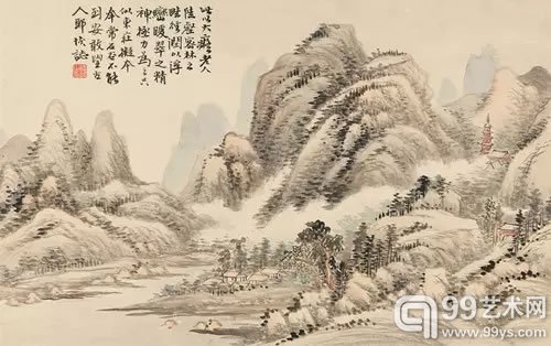 吴大澄(1835-1902) 山川隐居图 局部