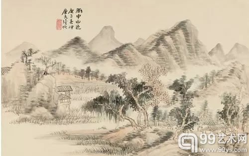 吴大澄(1835-1902) 山川隐居图 局部