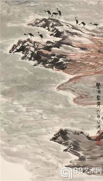 方济众(1923-1987) 惊涛裂岸 纸本镜心 1981年作 69×39.5 cm约2.5平尺