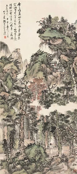 赵云壑(1874-1955) 策杖晚归图 纸本立轴 1944年作 95×43 cm 约3.7平尺